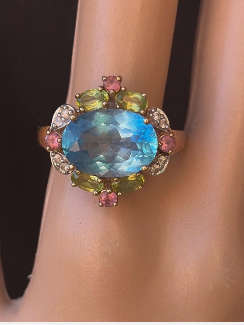 Vintage 10K Solid Yellow Gold Scalloped Cocktail Ring - Natural Swiss Topaz